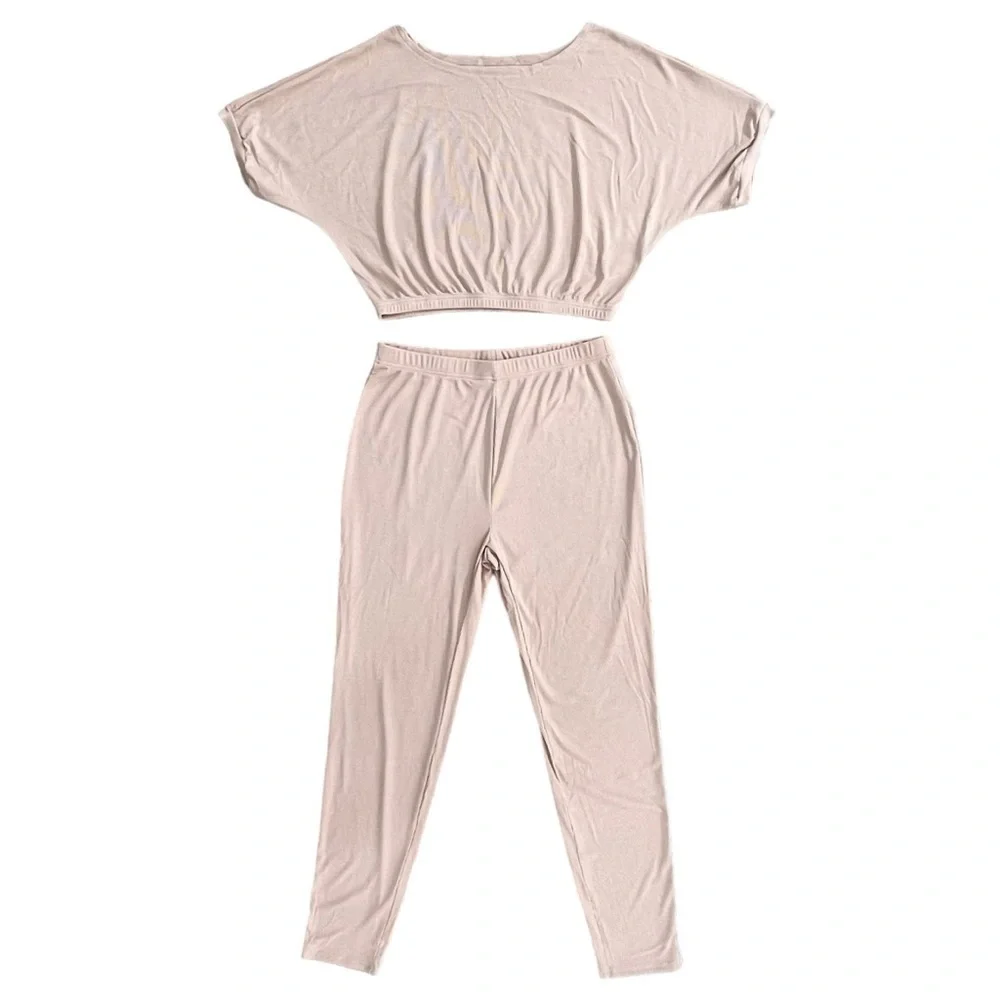 NWT 2 Piece Khaki Comfy Casual Outfit, Pants and Shirt - Picture 3 of 10